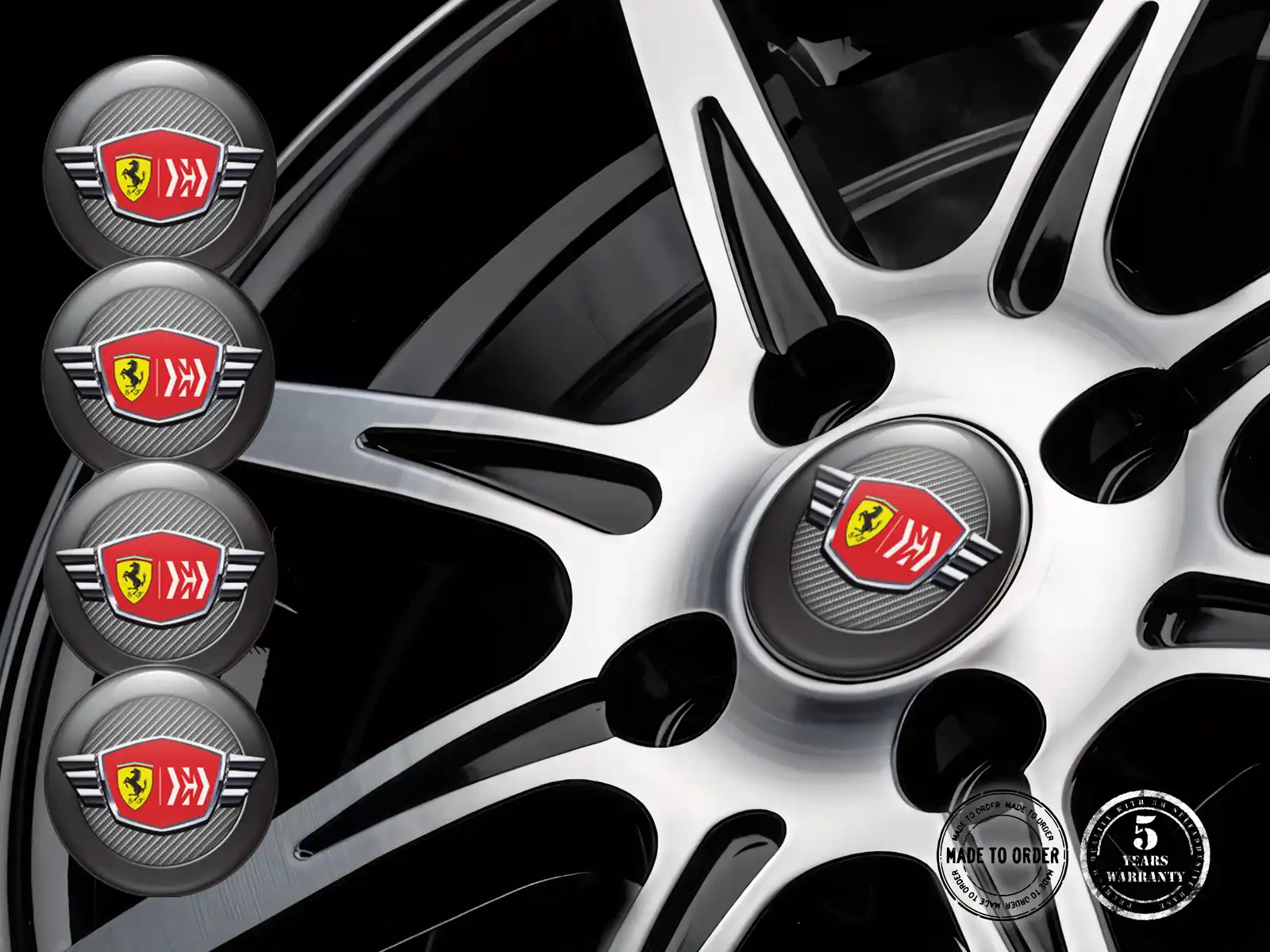 Ferrari Logo Autocollant Roue Design Bombé en Résine